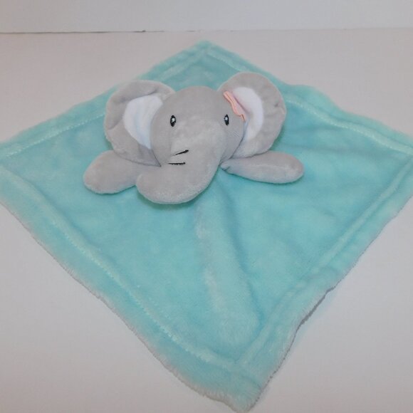 Nemcor Blue Aqua Gray plush Elephant Security blanket Baby lovey pink Flower - Picture 1 of 6